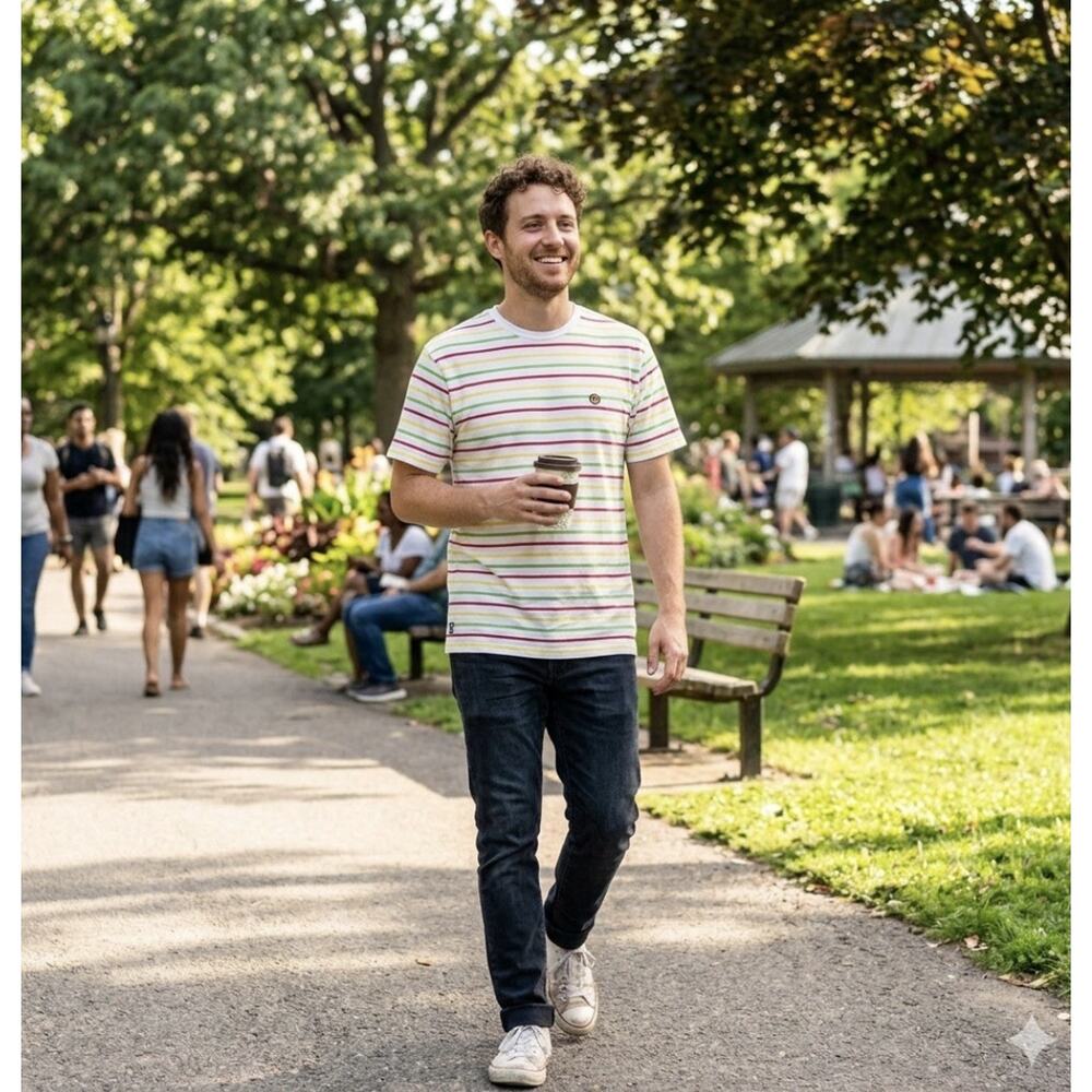 Vans Off The Wall Striped Rasta Colors Peace Logo Classic Fit M Tee
